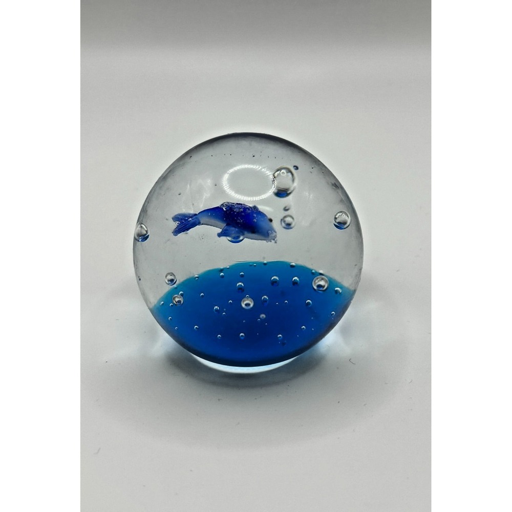 Blue & Clear Art Glass Dolphin Paperweight